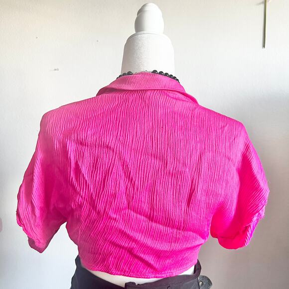 Pink Tie Front Crop Top, Baddie, Coquette, Romantic, Festival, Small, Girly - Picture 3 of 4